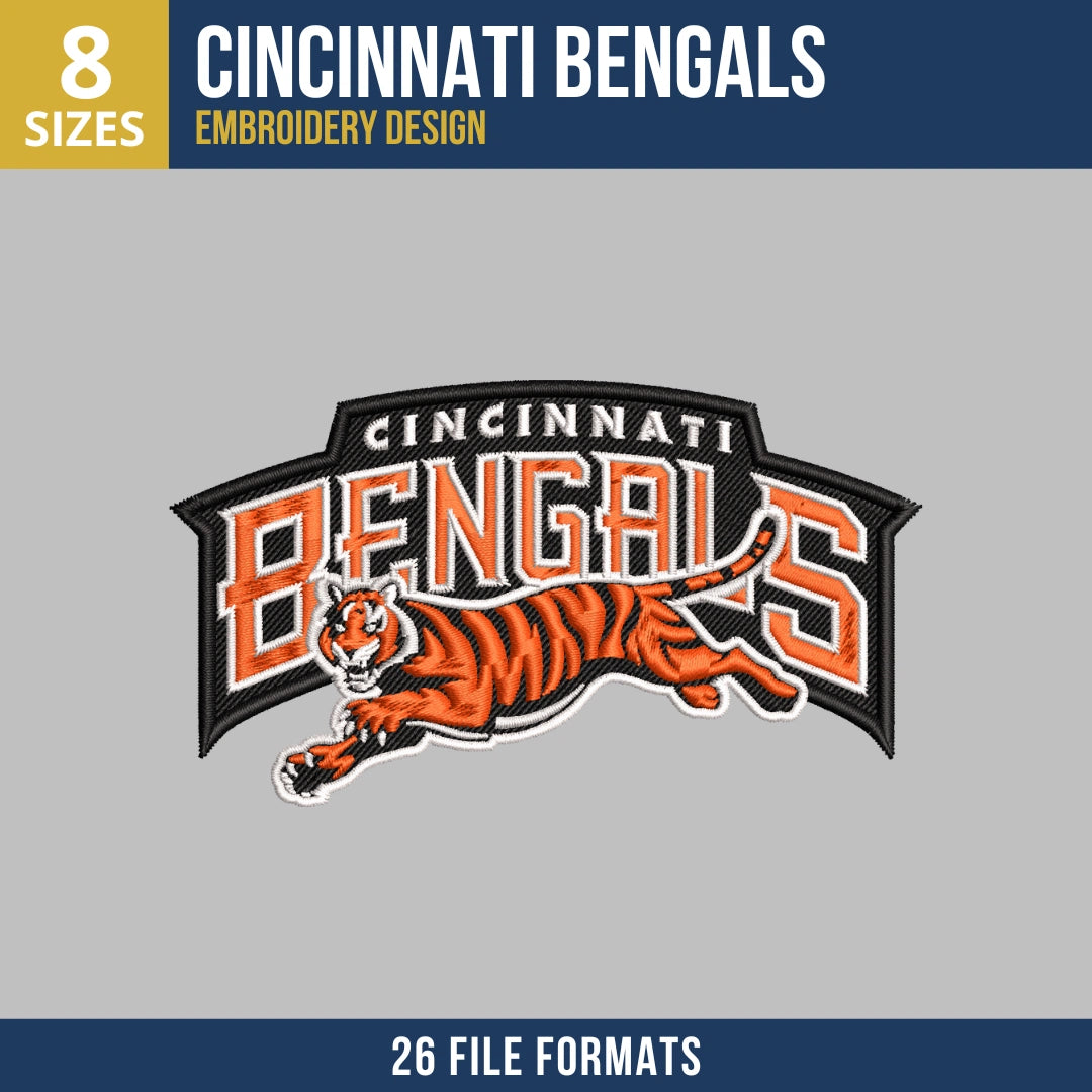 Cincinnati Bengals Leaping Tiger Wordmark Embroidery Design