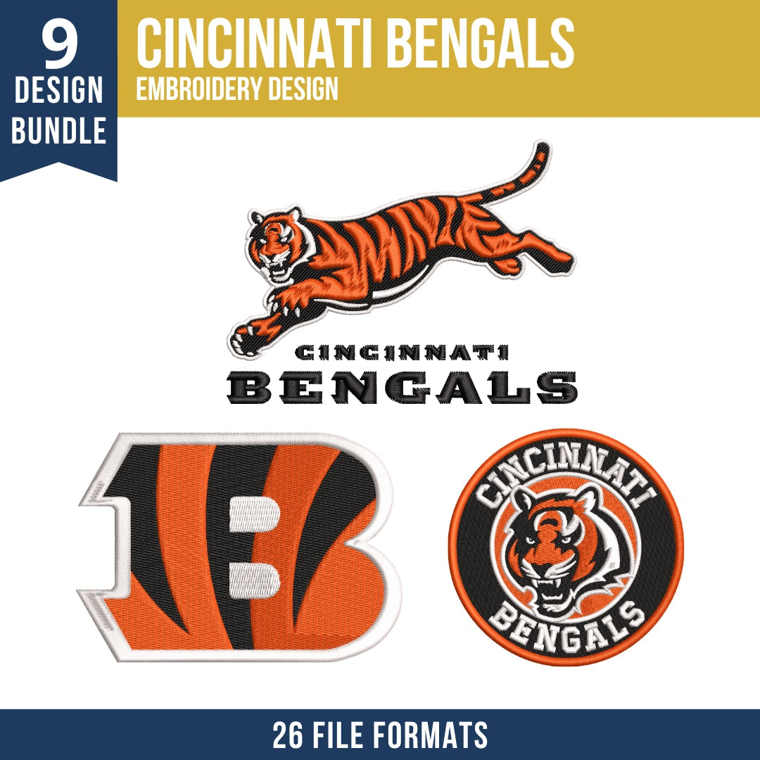9 Designs Cincinnati Bengals Embroidery Bundle