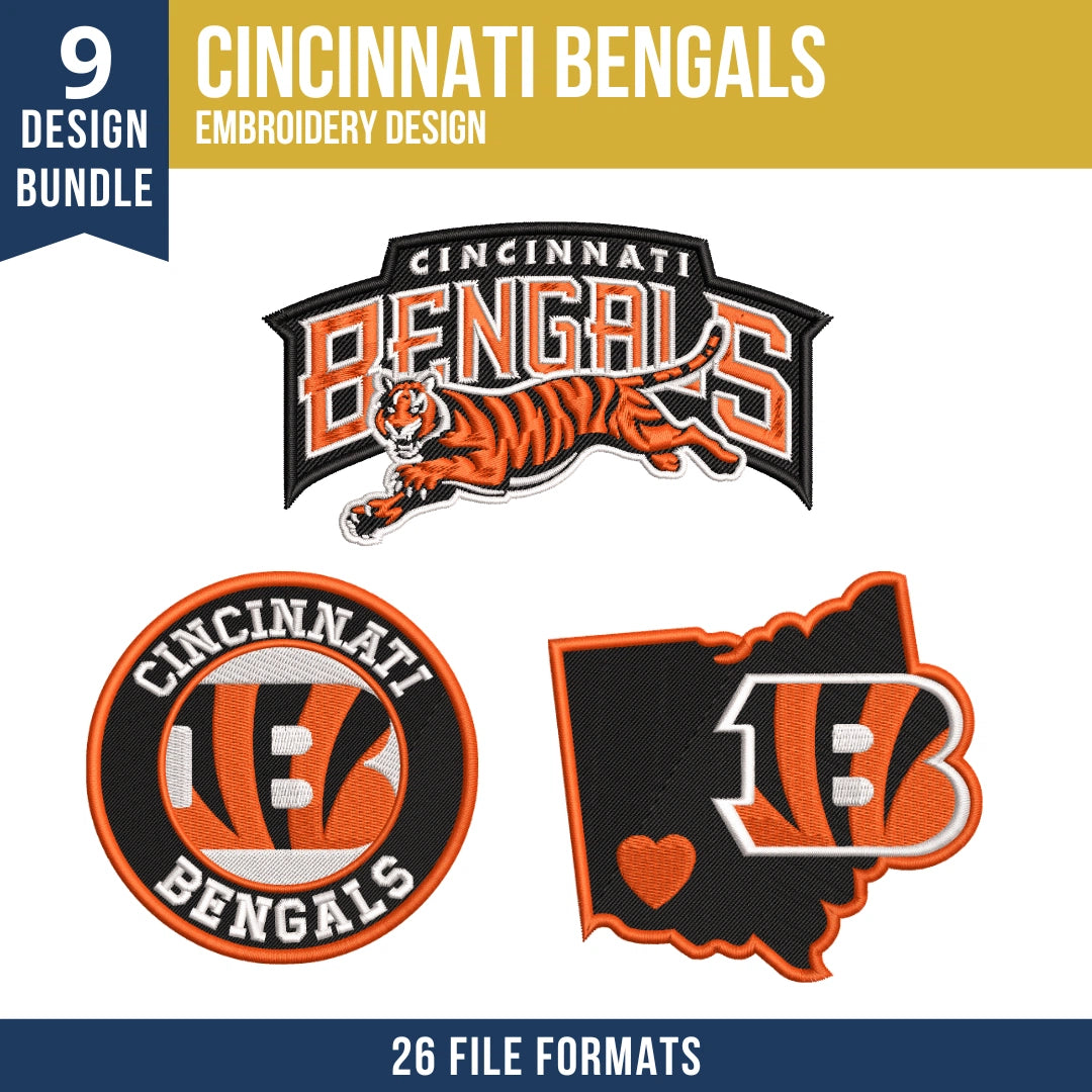 9 Designs Cincinnati Bengals Embroidery Bundle