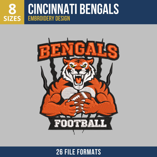 Cincinnati Bengals Football Tiger Mascot Embroidery Design