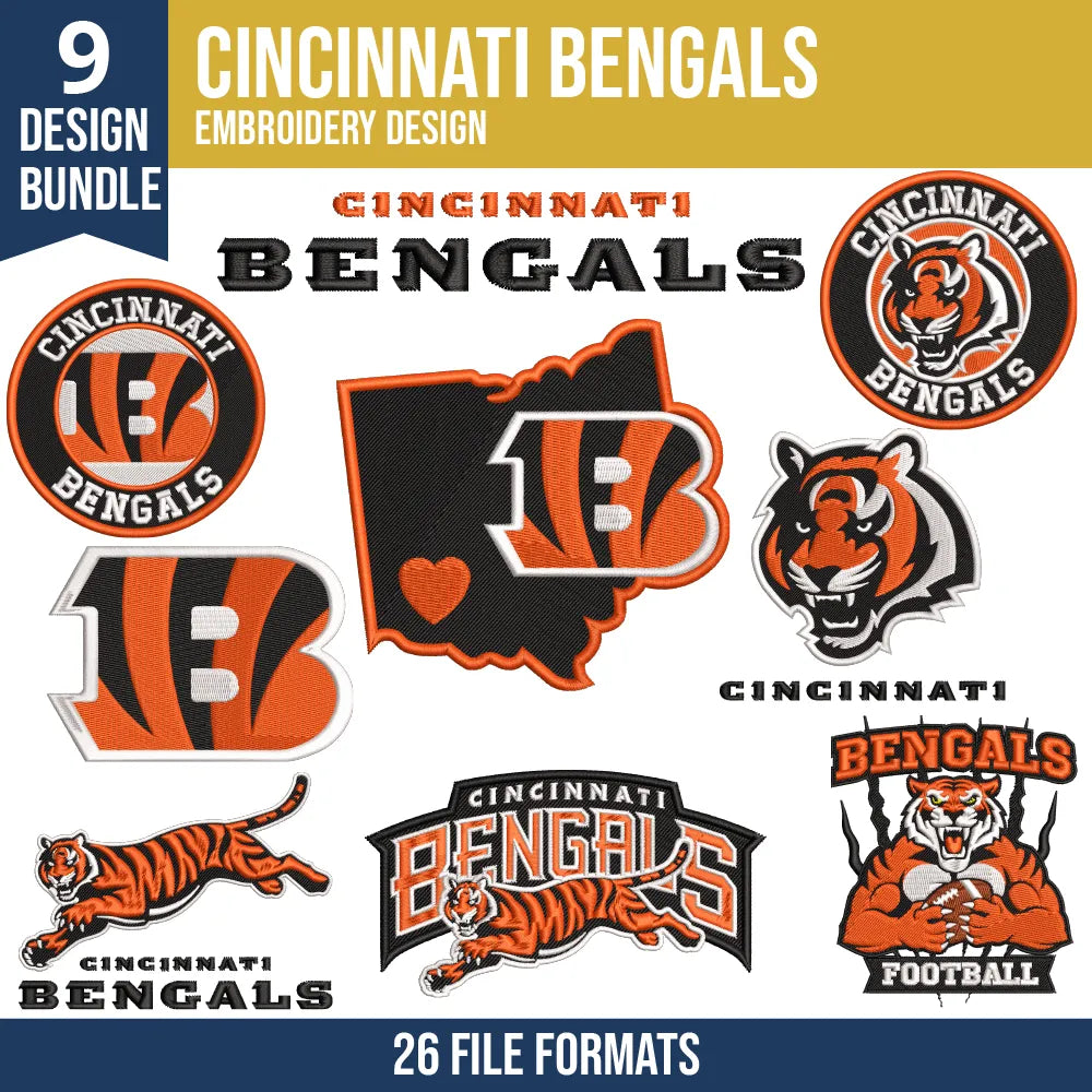 Cincinnati Bengals Embroidery Bundle | 9 Designs