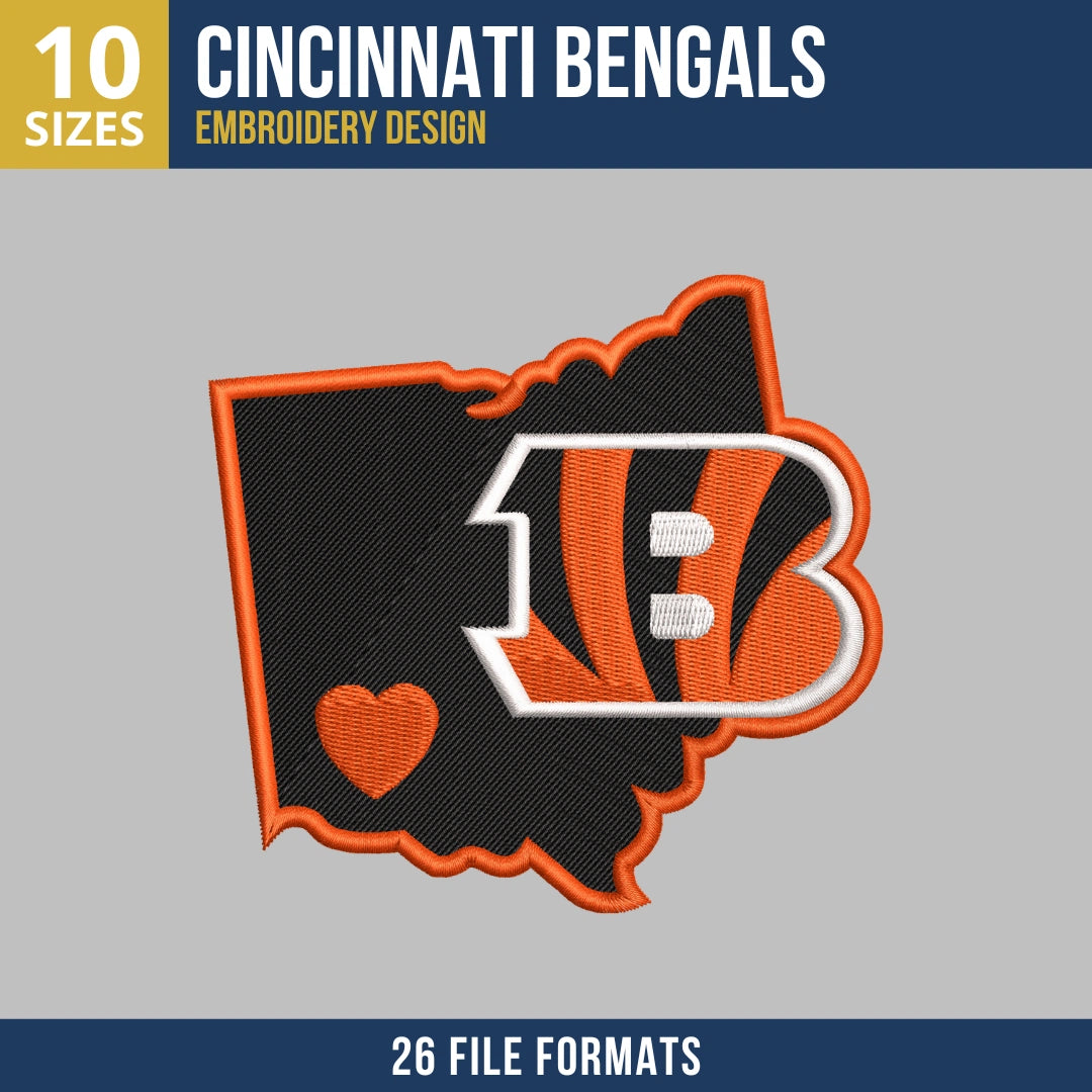 Cincinnati Bengals Ohio State Shape Embroidery Design