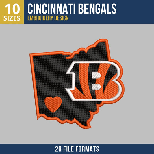 Cincinnati Bengals Ohio State Shape Embroidery Design