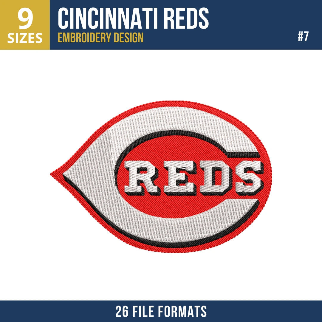 Cincinnati Reds Embroidery Design Bundle – 7 MLB Designs, 26 Formats