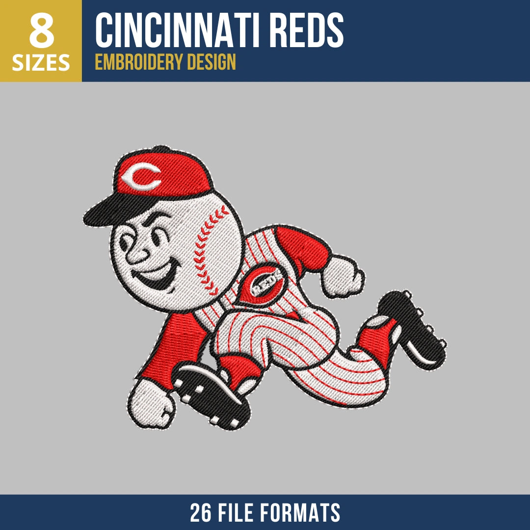 Cincinnati Reds Mr. Redlegs Sliding Mascot Embroidery Design