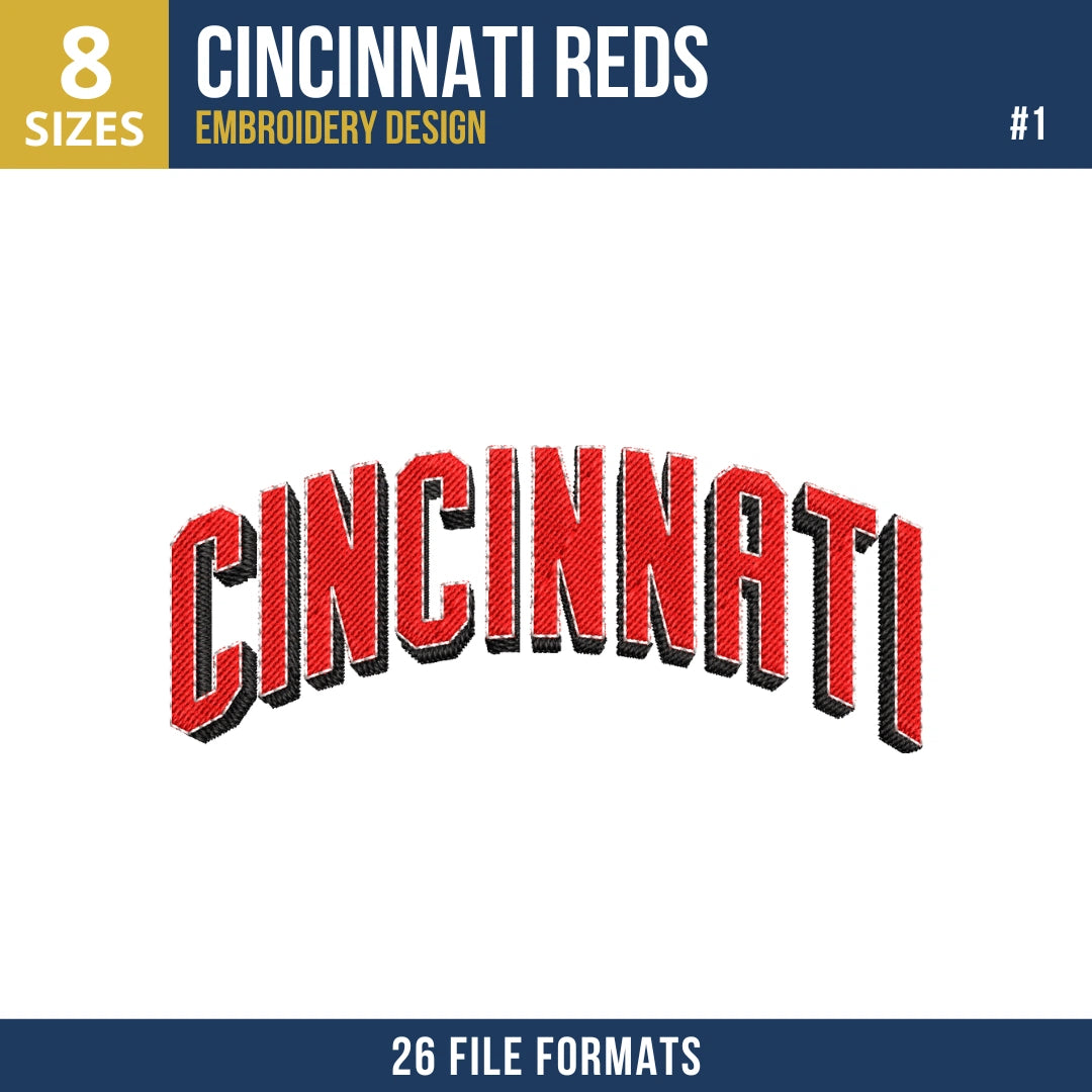 Cincinnati Reds Embroidery Design Bundle – 7 MLB Designs, 26 Formats