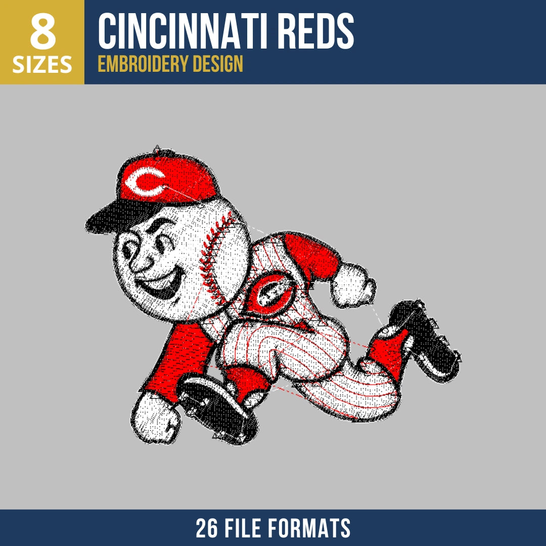 Cincinnati Reds Mr. Redlegs Sliding Mascot Embroidery Design