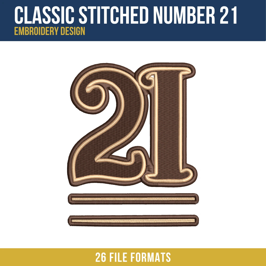 Classic Stitched Number 21 Embroidery Design