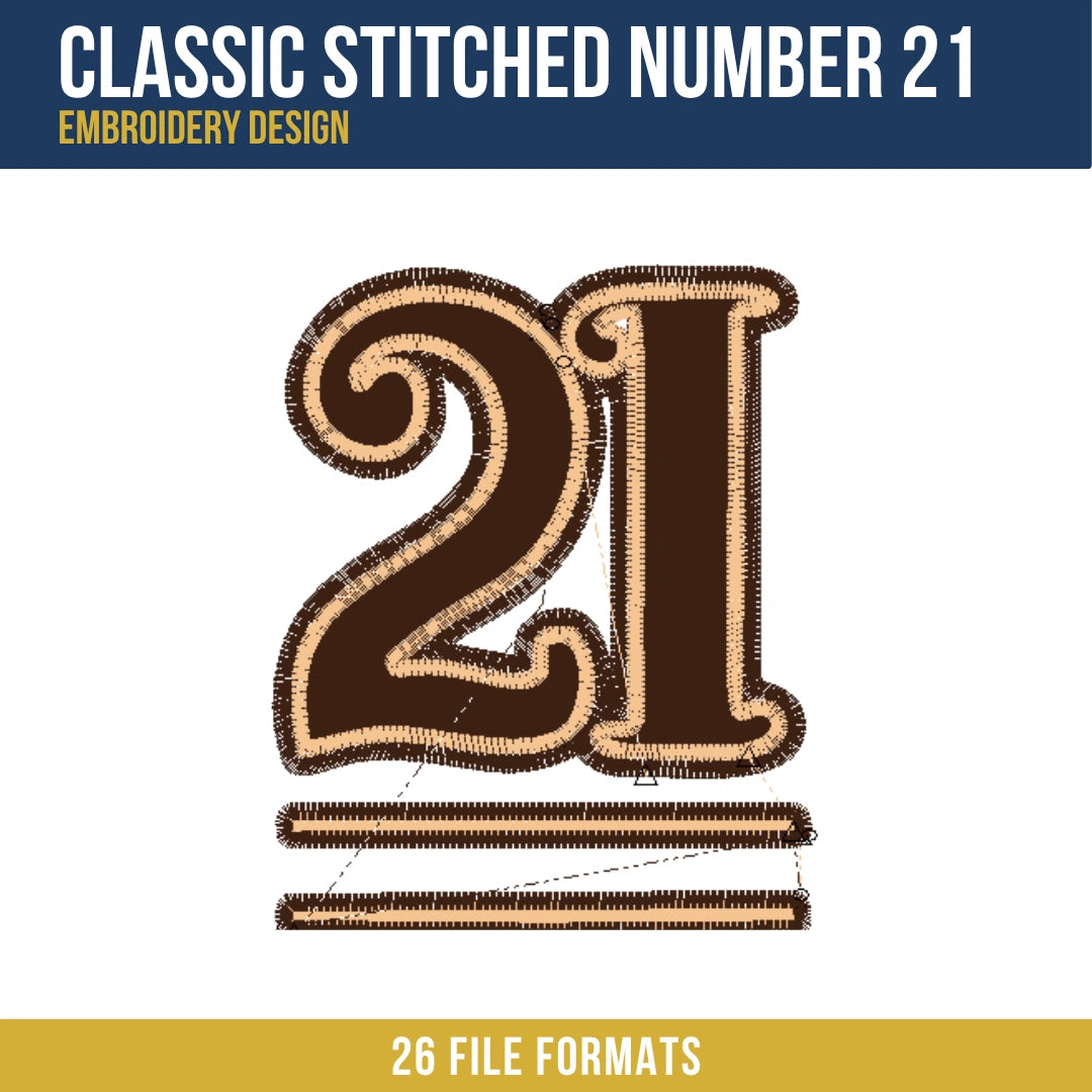 Classic Stitched Number 21 Embroidery Design