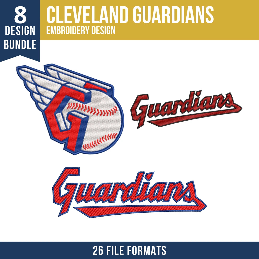 Cleveland Guardians Embroidery Design Bundle | 8 MLB Designs