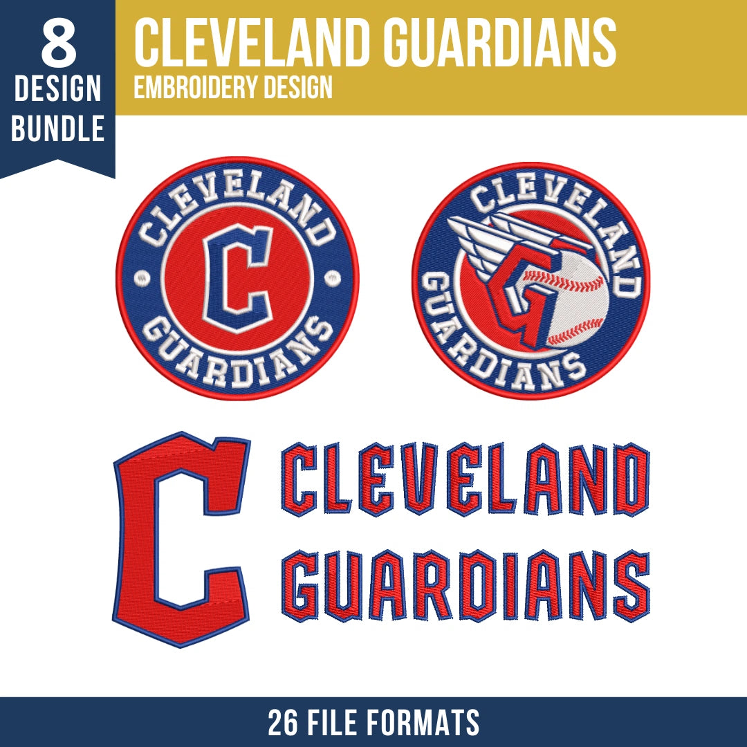 Cleveland Guardians Embroidery Design Bundle | 8 MLB Designs
