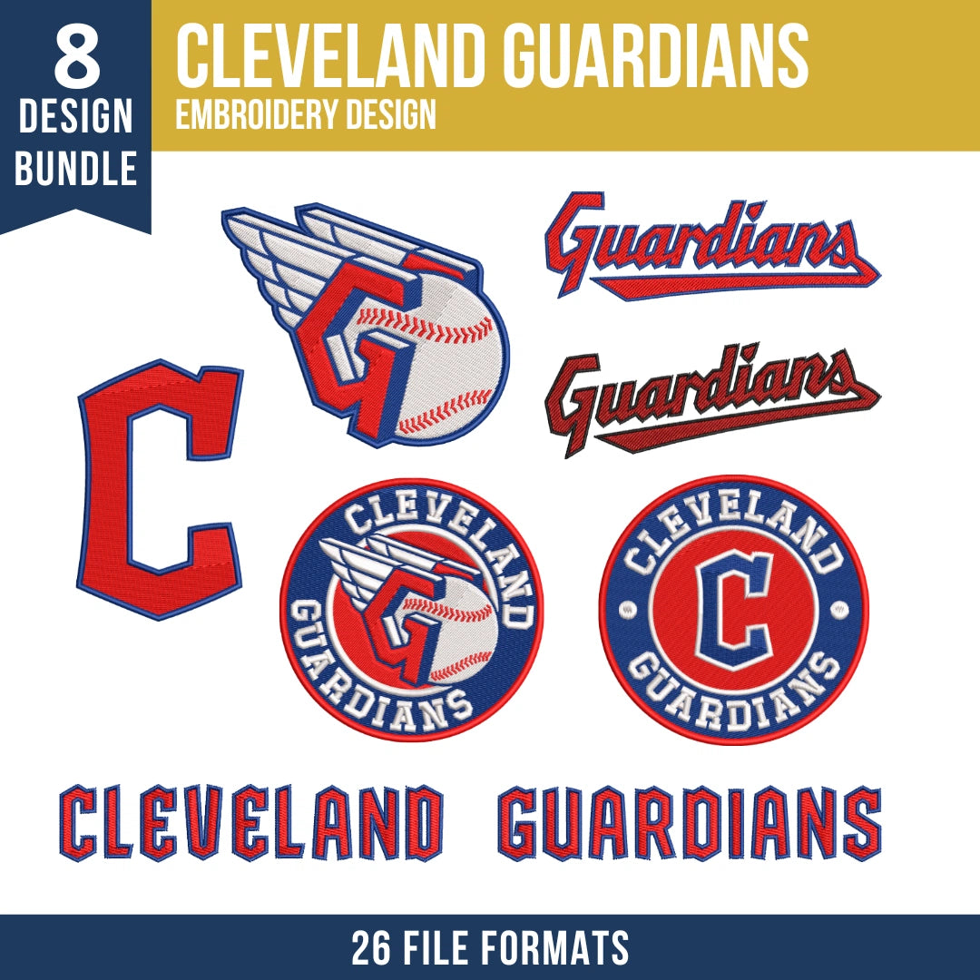 Cleveland Guardians Embroidery Design Bundle | 8 MLB Designs