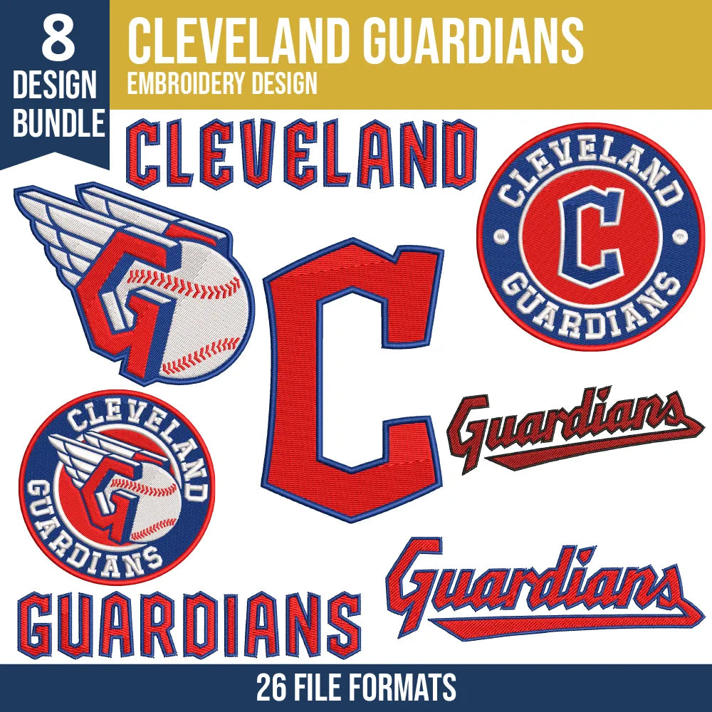 Cleveland Guardians Embroidery Design Bundle | 8 MLB Designs