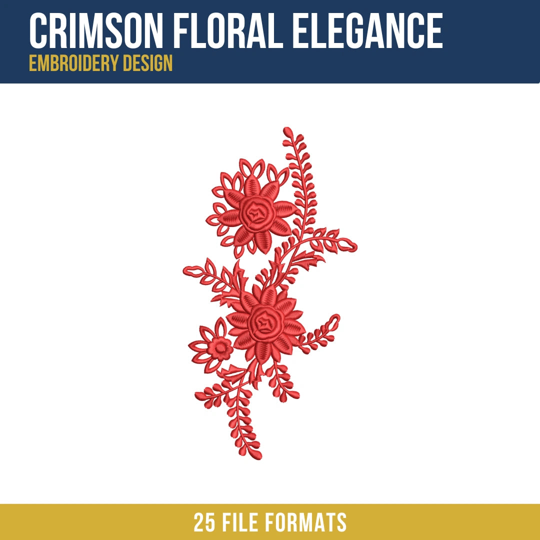 Crimson Floral Elegance Embroidery Design