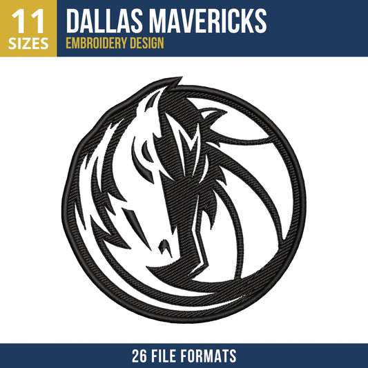 Dallas Mavericks Monochrome Horse Logo Embroidery Design