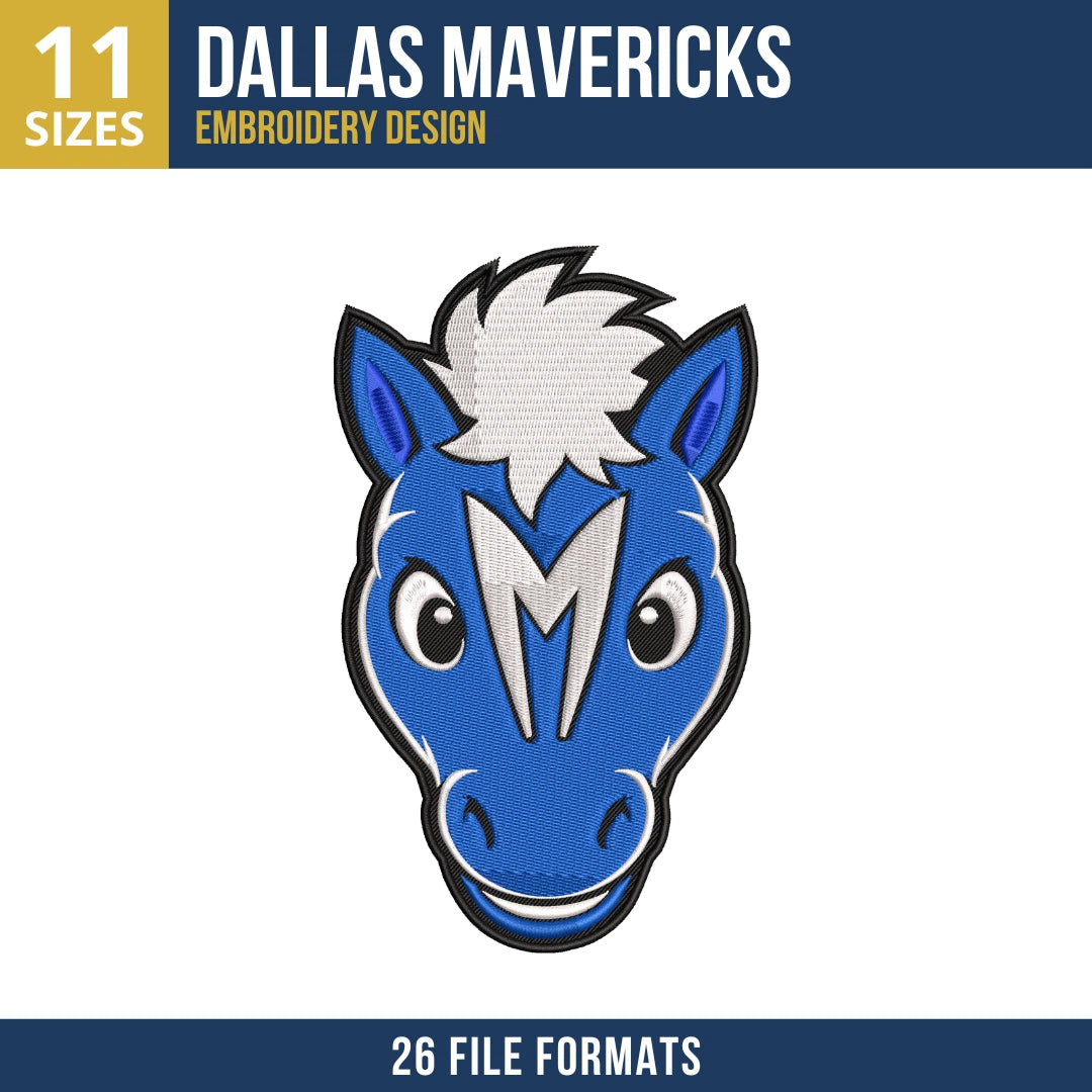 Dallas Mavericks Mascot Champ Head Embroidery Design