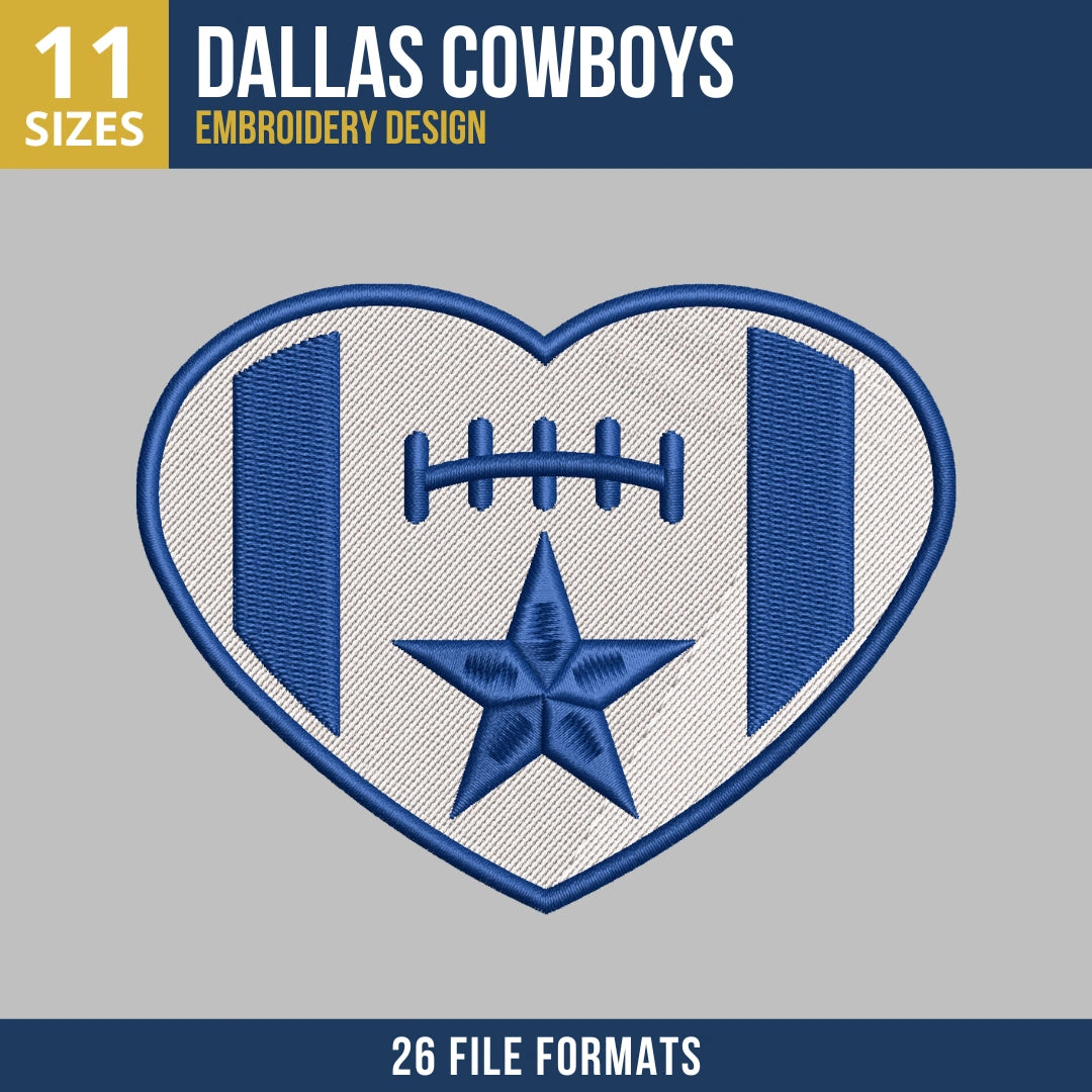 Dallas Cowboys Heart Star Football Embroidery Design