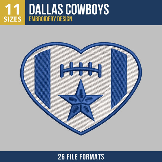 Dallas Cowboys Heart Star Football Embroidery Design