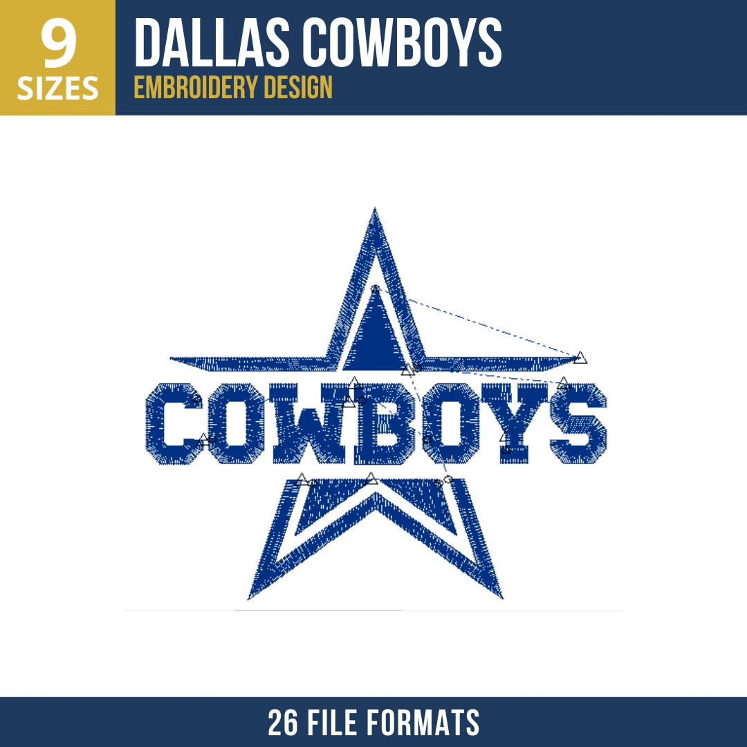 Dallas Cowboys Star COWBOYS Outline Embroidery Design
