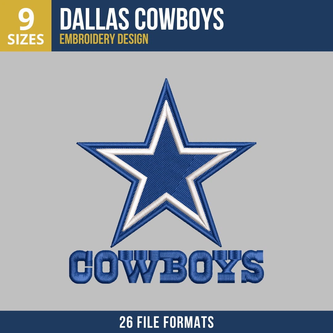 Dallas Cowboys Star Logo Wordmark Embroidery Design