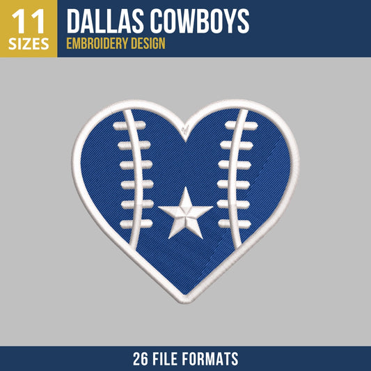 Dallas Cowboys Heart Football Embroidery Design