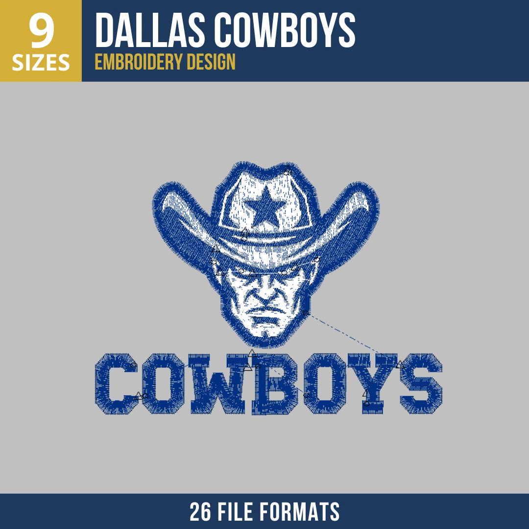 Dallas Cowboys Cowboy Mascot Wordmark Embroidery Design