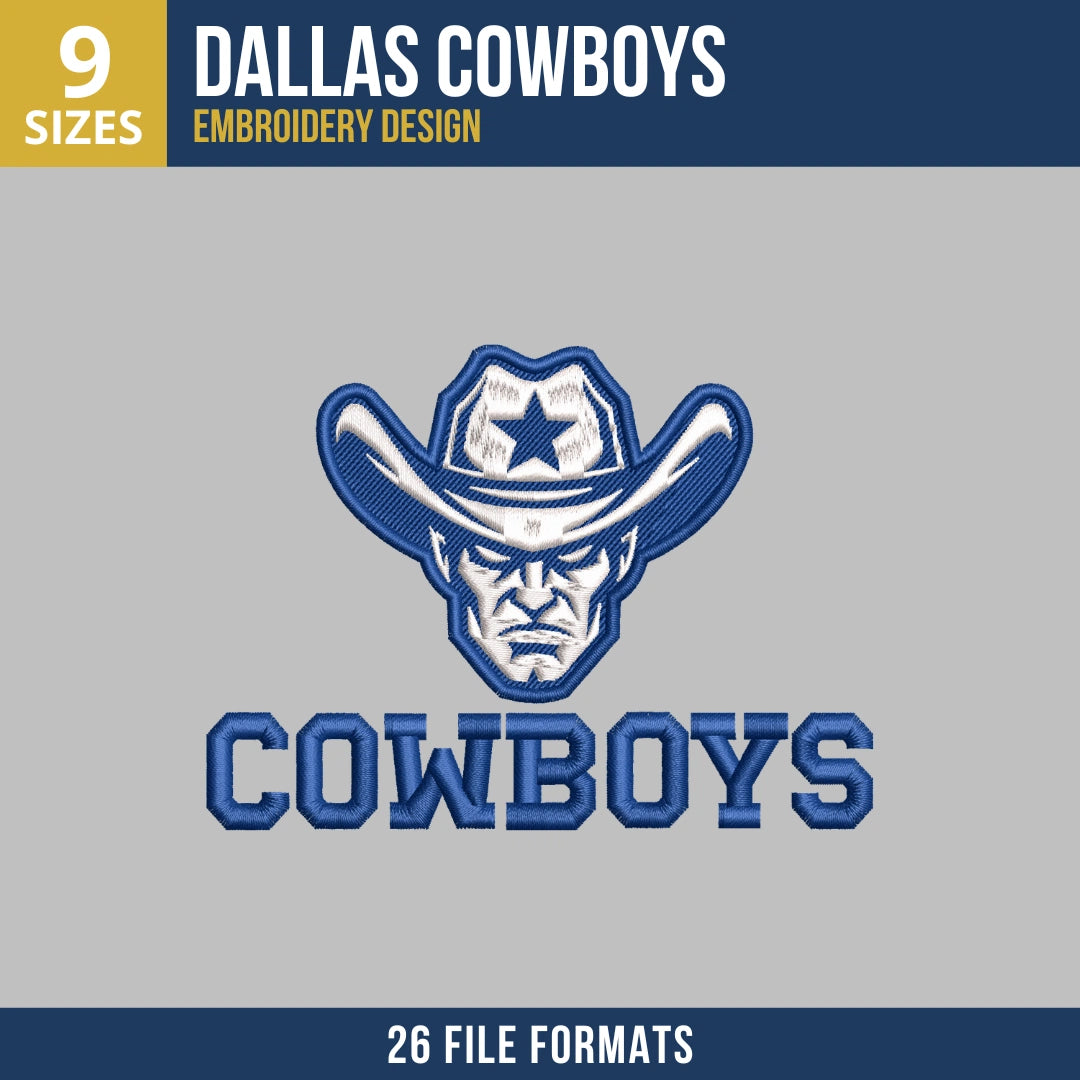 Dallas Cowboys Cowboy Mascot Wordmark Embroidery Design