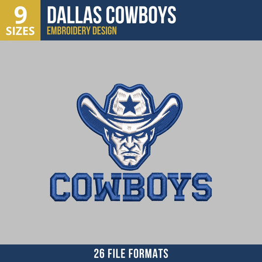 Dallas Cowboys Cowboy Mascot Wordmark Embroidery Design