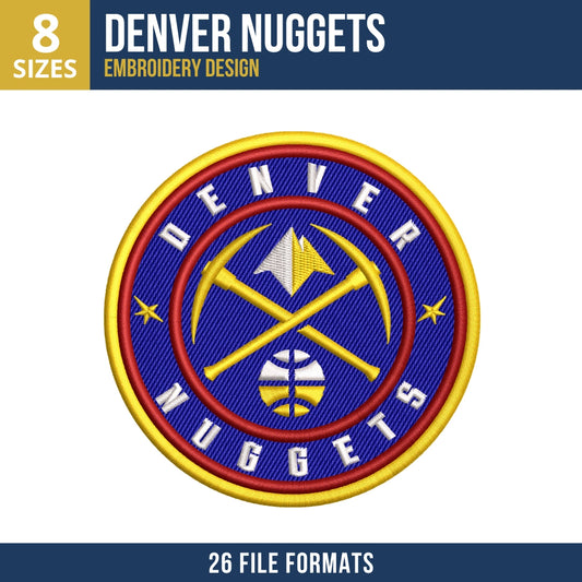 Denver Nuggets Circular Pickaxe Basketball Embroidery Design