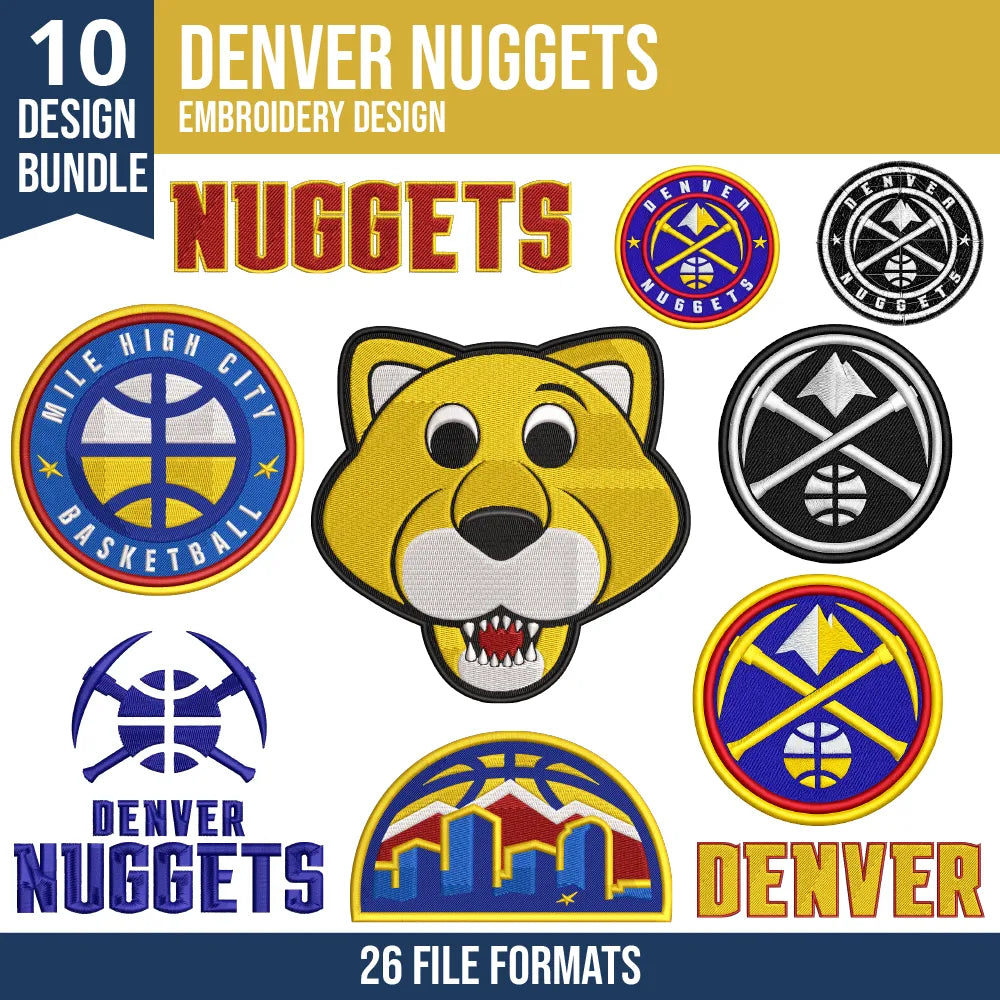 Denver Nuggets Embroidery Design Bundle | 10 Designs