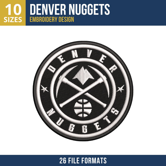 Black and White Monochrome Denver Nuggets Embroidery Design