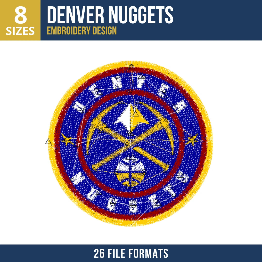 Denver Nuggets Circular Pickaxe Basketball Embroidery Design