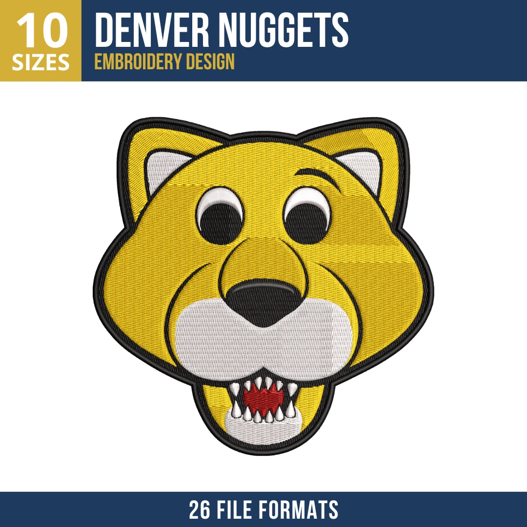 Denver Nuggets Rocky the Mountain Lion Head Embroidery Design