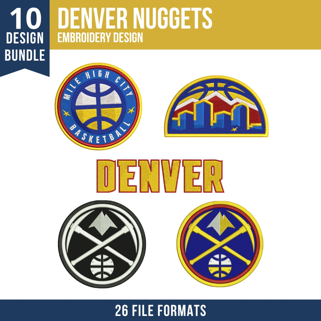 Denver Nuggets Embroidery Design Bundle | 10 Designs