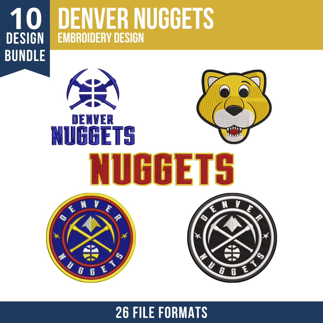 Denver Nuggets Embroidery Design Bundle | 10 Designs
