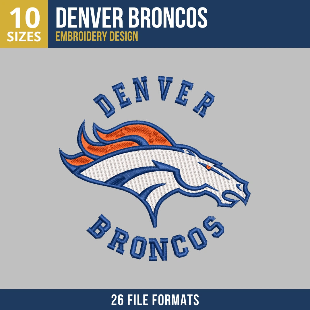 Denver Broncos Circle Mascot Wordmark Embroidery Design