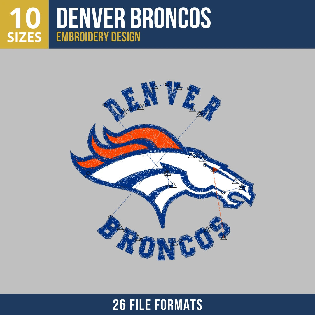 Denver Broncos Circle Mascot Wordmark Embroidery Design