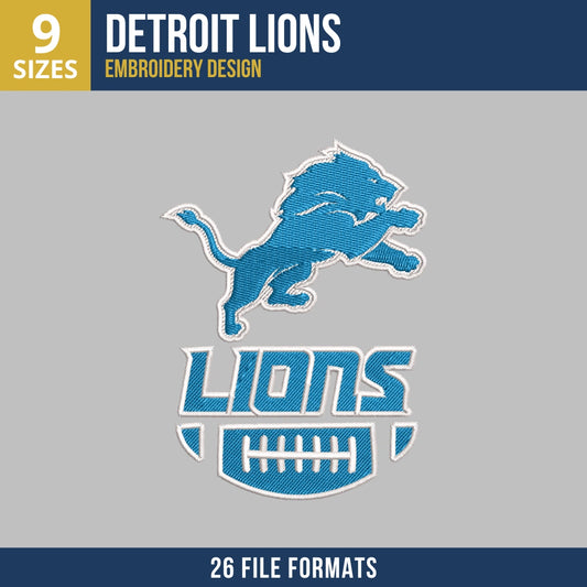 Detroit Lions Mascot Football Lockup Embroidery Design