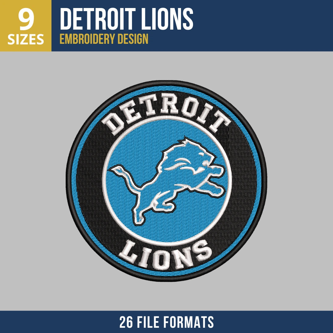 Detroit Lions Circle Mascot Badge Embroidery Design