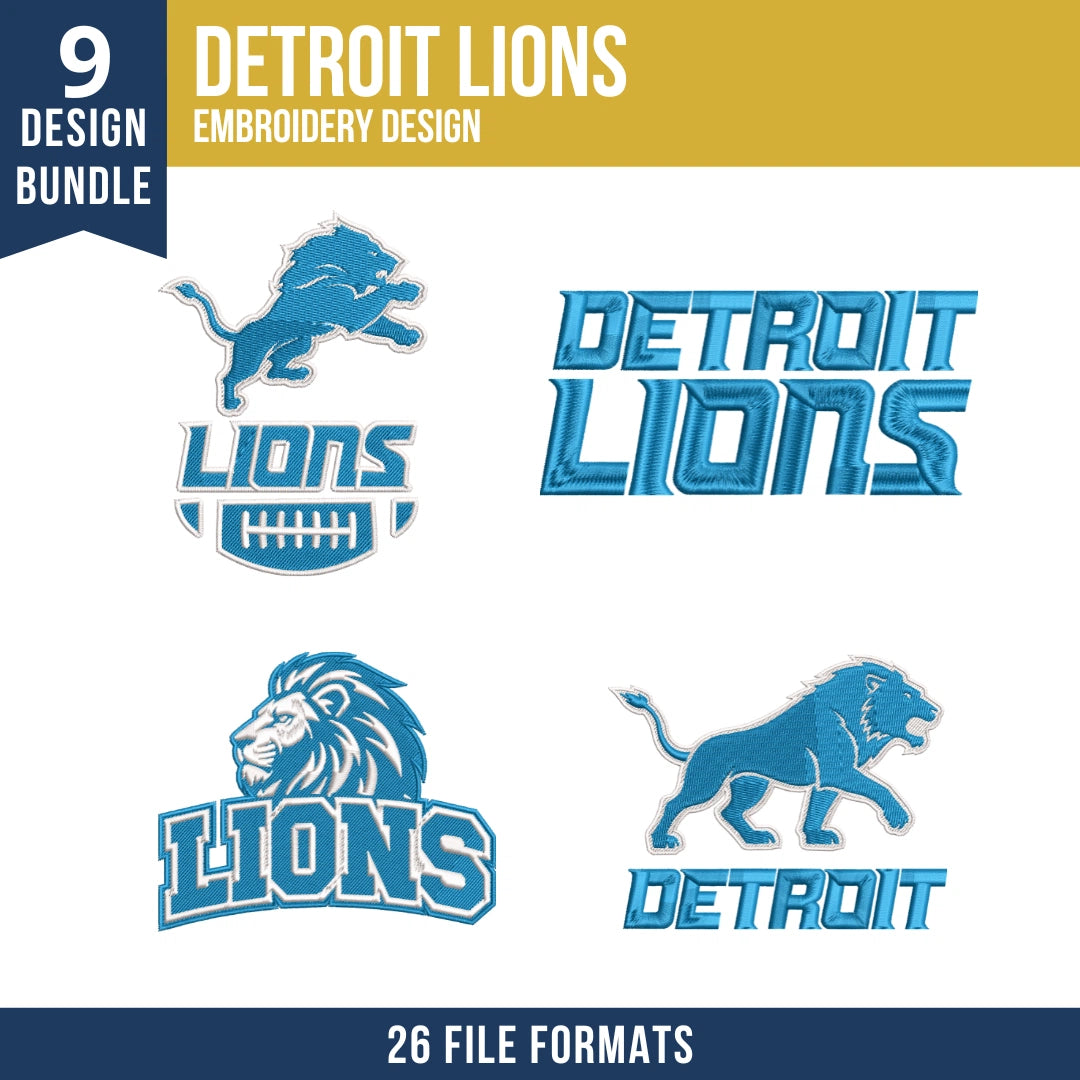 Detroit Lions Embroidery Design Bundle 9 Designs