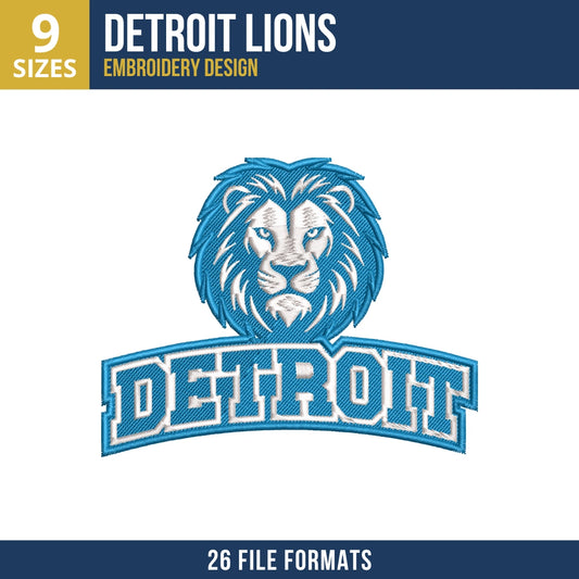 Detroit Lions Front-Face Head Embroidery Design