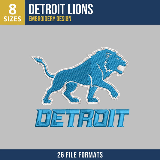 Detroit Lions Full Body Mascot Wordmark Embroidery Design