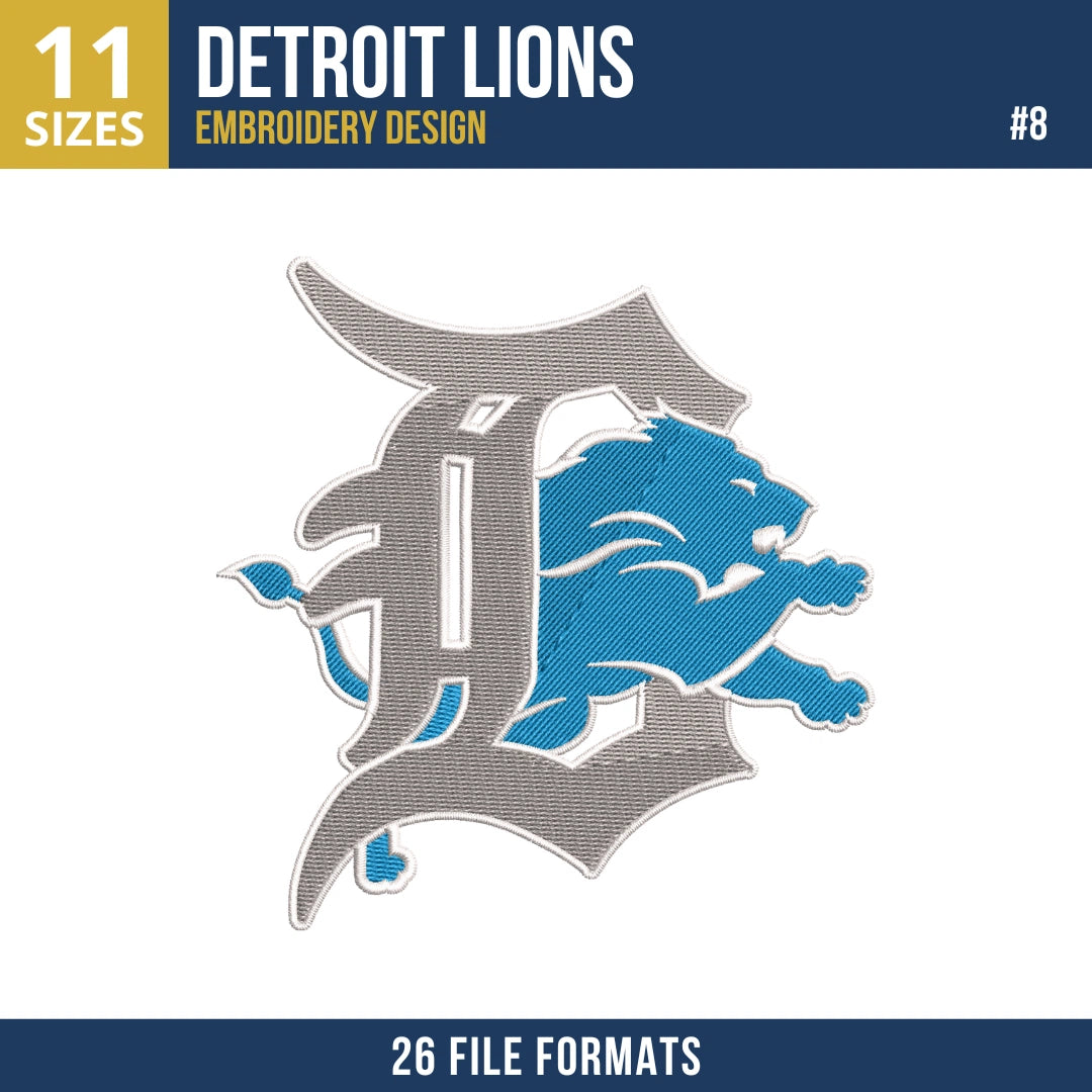 Detroit Lions Embroidery Design Bundle 9 Designs