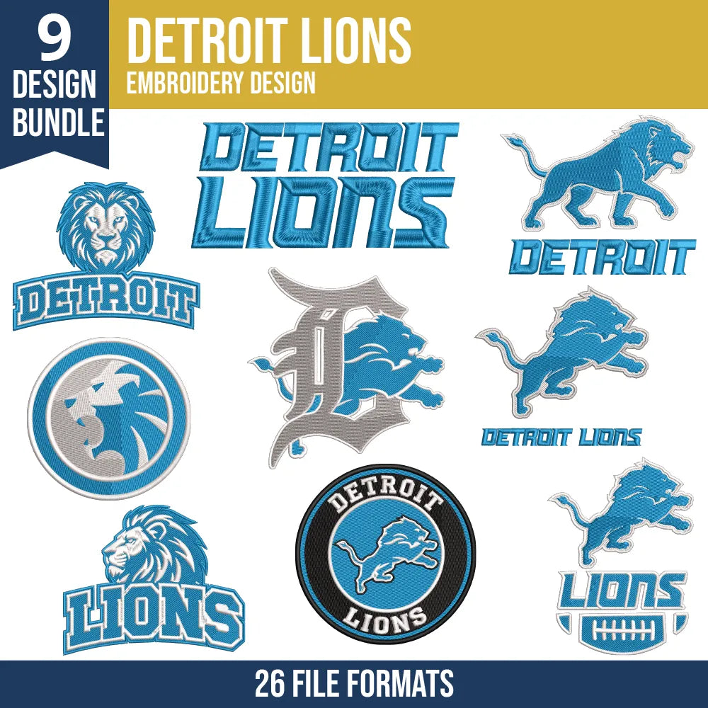 Detroit Lions Embroidery Bundle 9 Designs