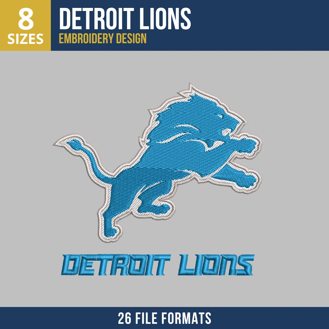 Detroit Lions Mascot Wordmark Embroidery Design