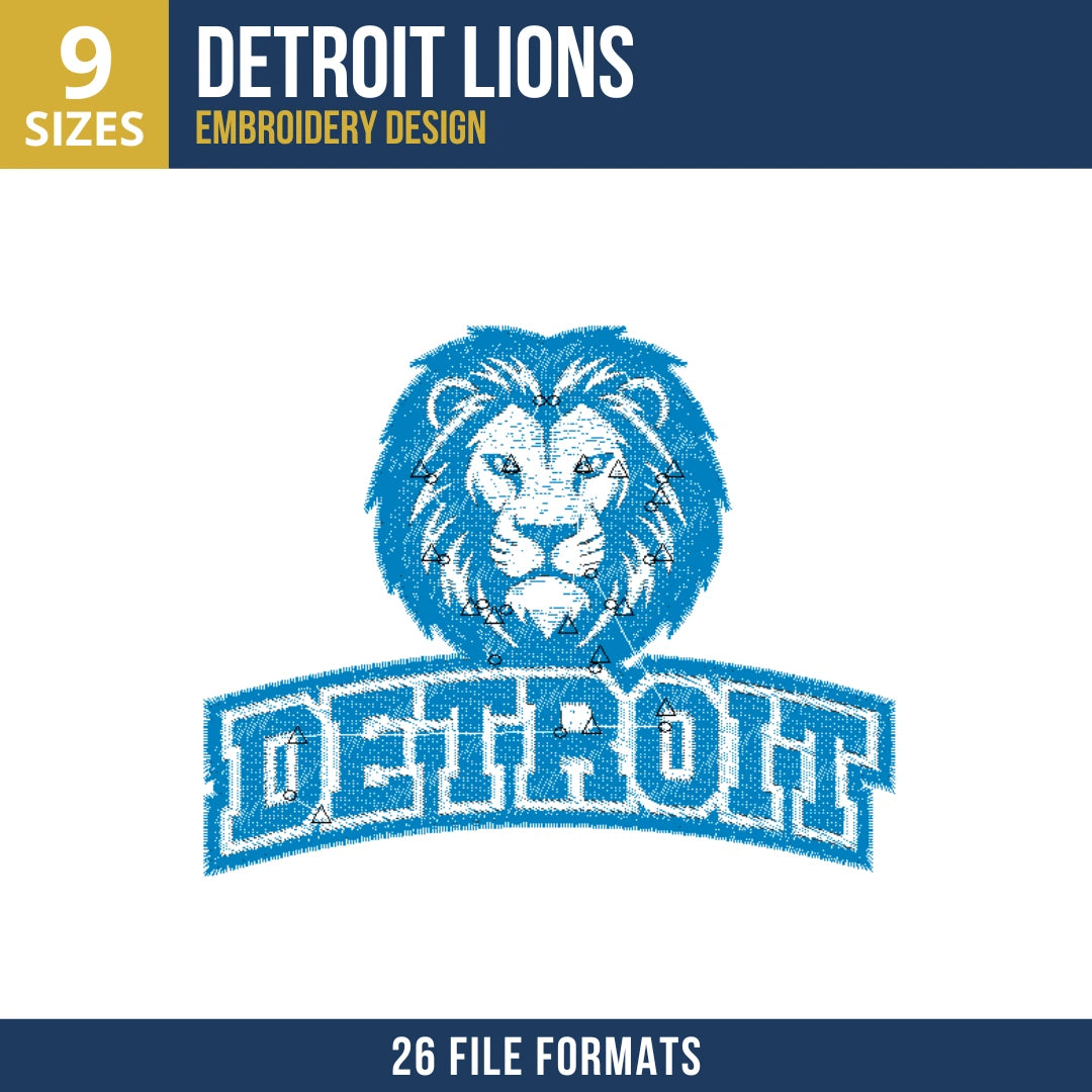 Detroit Lions Front-Face Head Embroidery Design
