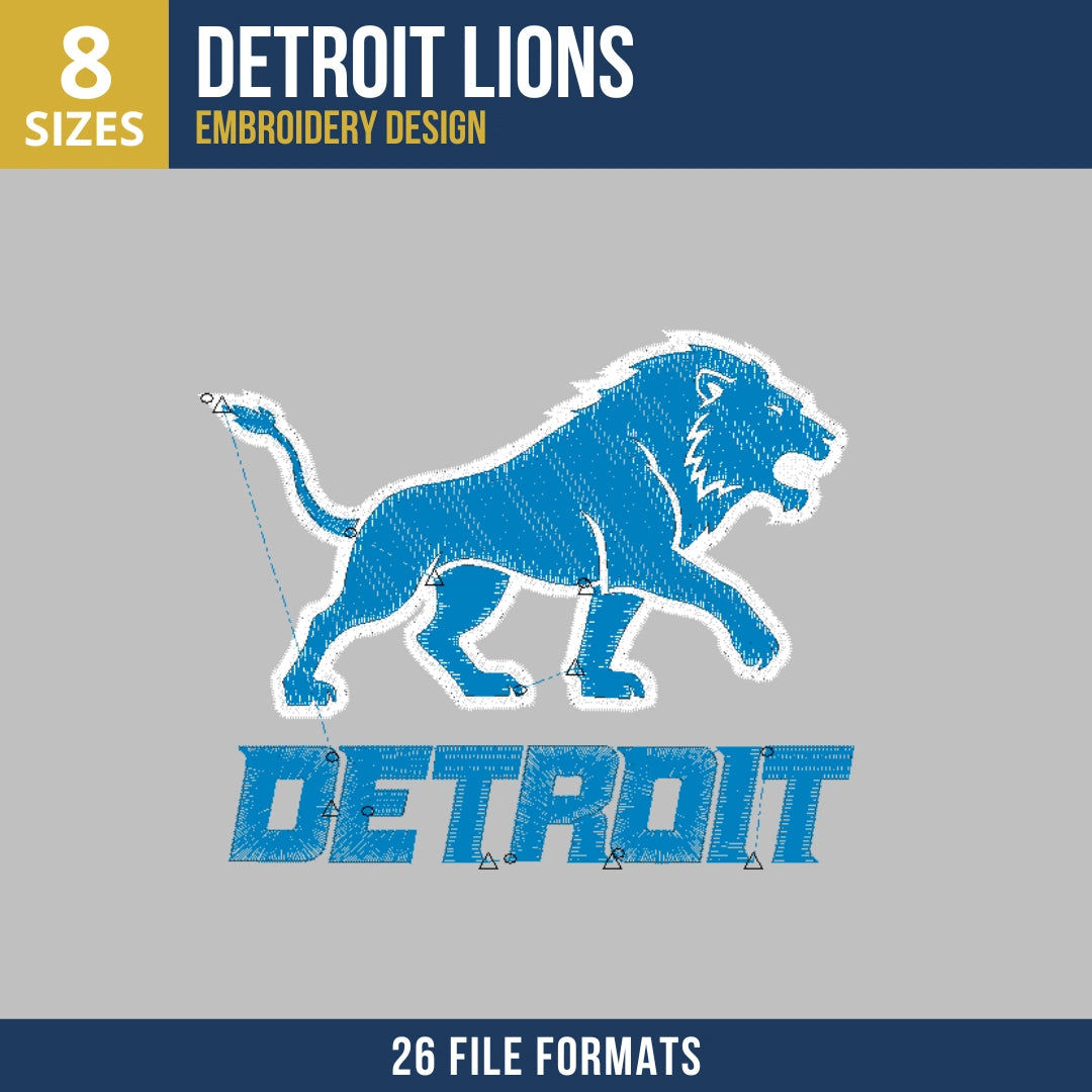 Detroit Lions Full Body Mascot Wordmark Embroidery Design
