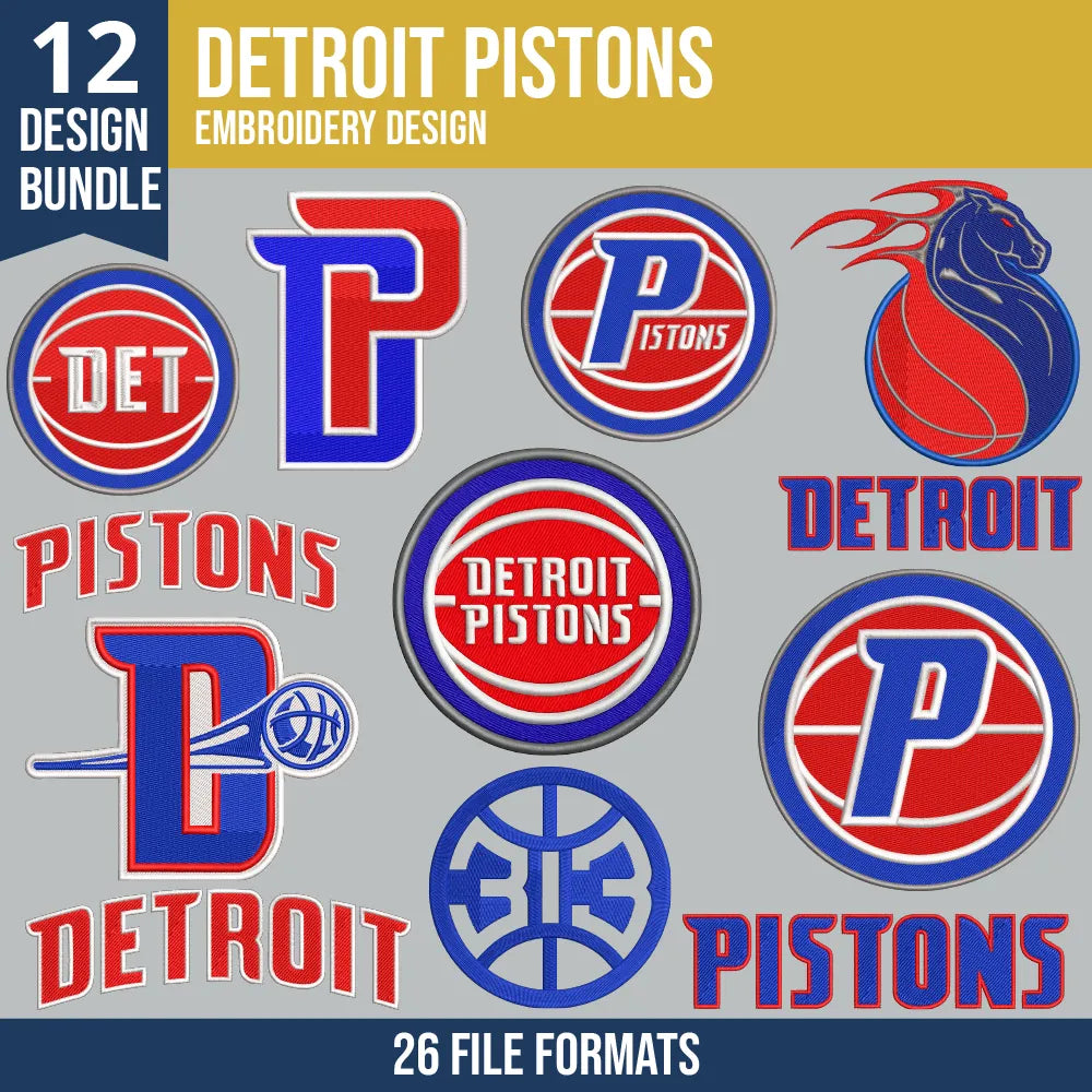 Detroit Pistons Embroidery Design Bundle