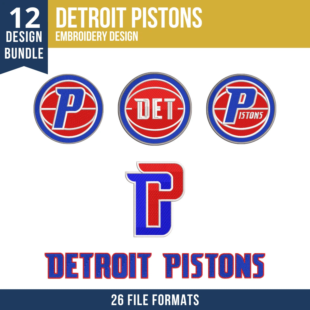 Detroit Pistons Embroidery Design Bundle | 12 Designs