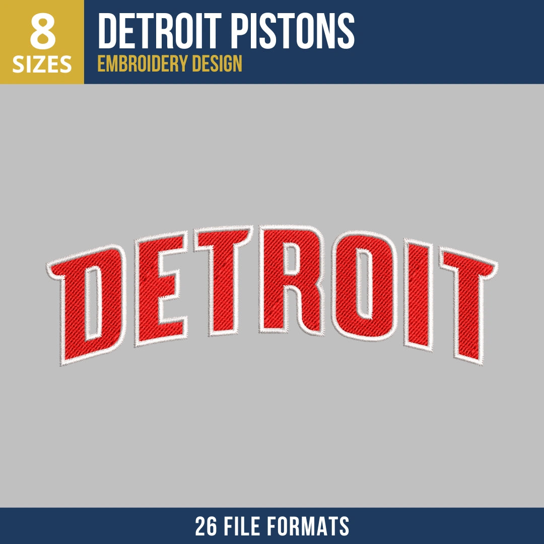 Detroit Pistons Arched Wordmark Embroidery Design